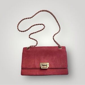 Charles & Keith Red Faux Suede Flip Lock Chain Strap Shoulder Bag